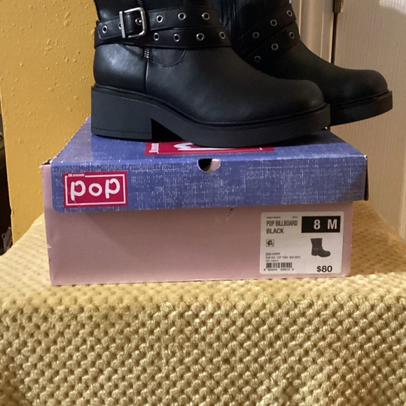 Pop Women's Black Moto Boots - Picture 3 of 3